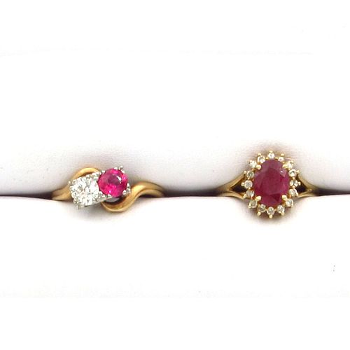 Two 14K Gold Ruby and Diamond Rings