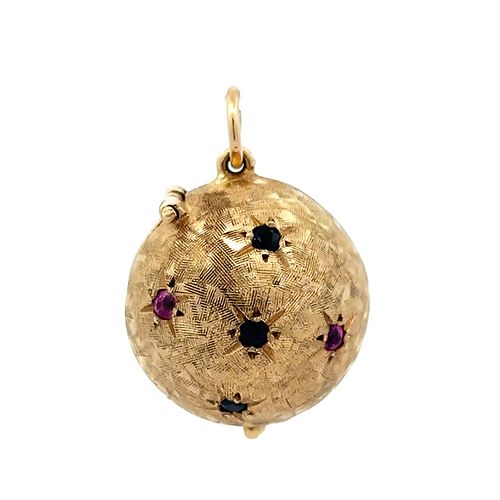 14K yellow gold ruby and sapphire six-picture Locket Pendant