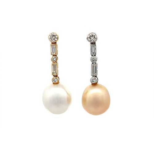 Platinum 18K Gold South Sea Pearl and Diamond Earrings