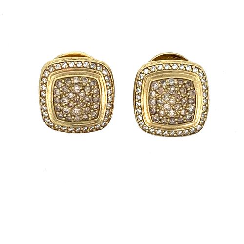 David Yurman 18K Gold Pave Champagne and white Diamond Earrings