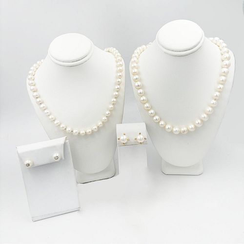 Four-piece lot  David Yurman 18K Pearl Earrings, 14K Pearl Necklace