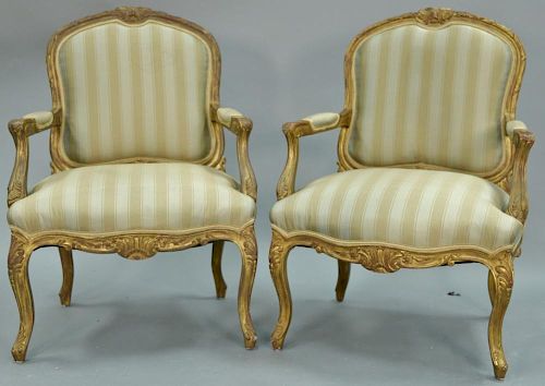 Louis XV style Contemporary armchairs with mixed silk upholstery.