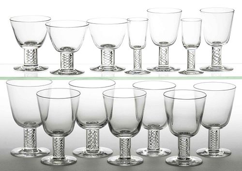 STEUBEN NO. 8011 CRYSTAL ART GLASS DRINKING ARTICLES, LOT OF 14