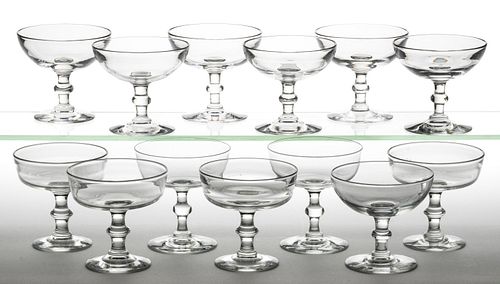 STEUBEN NO. 6268 CRYSTAL ART GLASS CHAMPAGNES, LOT OF 13