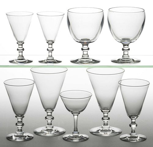 STEUBEN SINGLE-KNOP CRYSTAL ART GLASS DRINKING ARTICLES, LOT OF NINE