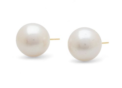 South Sea Pearl (12mm) & 750 Yellow Gold Earrings, 7g 1 Pair