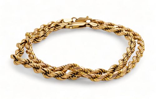 Italian 14K Yellow Gold Rope Chain Bracelets, L 8" 18g 2 pcs