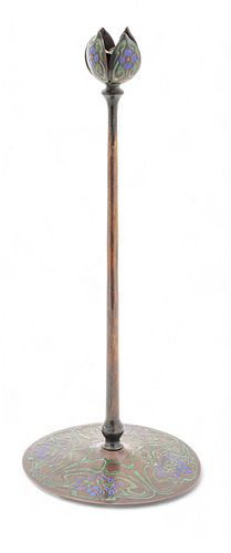 Art Crafts Shop (Buffalo, New York) Enameled Bronze Candlestick, Ca. 1905, H 14.5"