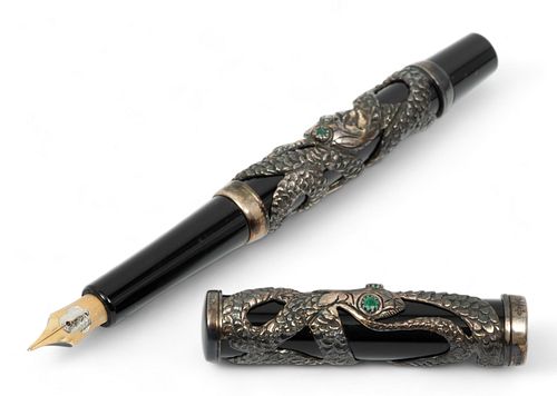Parker Limited Edition (American) Sterling Silver, Vulcanised Rubber 1997, "Snake Fountain Pen", L 5.5"