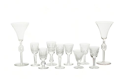 Waterford (Irish) Cut Crystal Cordials & Lalique (French) 'Tosca' Wine Glasses, H 7" Dia. 3" 10 pcs