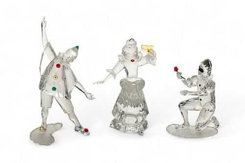 Swarovski (Austrian) 'Masquerade' Crystal Figurines, 'Harlequin', 'Columbine' & 'Pierrot', H 6.5" W 4.25" Depth 2.75" 8 pcs