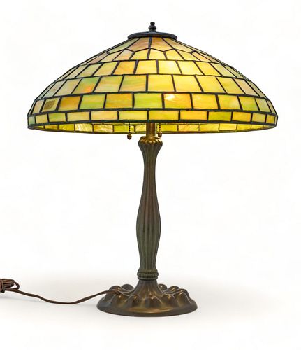 Duffner & Kimberly Leaded Art Glass Table Lamp, H 23" Dia. 19"