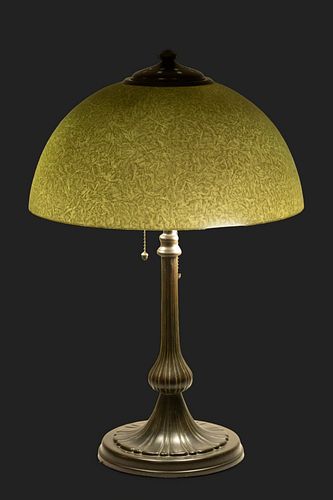 Handel Lamp Company (American (1885-1936)) Mosserine Glass Table Lamp 1910-1920, H 20" Dia. 14"