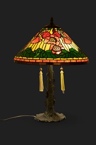 American Tiffany Style Art Glass Table Lamp Late 20th C., "Poppy", H 28" Dia. 20.5"