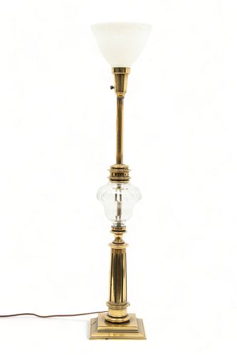 Stiffel (American (Est. 1932)) Mid-Century Modern Brass And Glass Torchiere Style Ca. 1960, "Table Lamp", H 39.5" W 7.25" Depth 7.25"