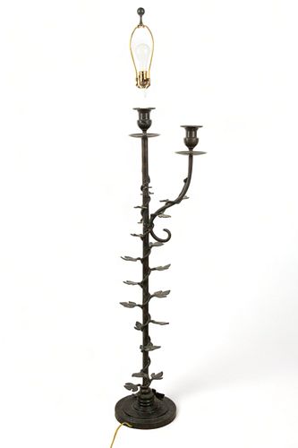 Maitland-Smith (British) Bronze Floor Lamp, Vine & Tendril Motif, H 68" W 11" L 13"