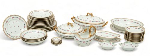 French Limoges Partial Dinner Set, Roses And Blue Forget-Me-Nots, Ca. 1930, 39 pcs