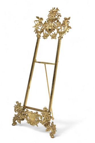Art Nouveau Style Brass Easel, H 30" W 13" Depth 10"