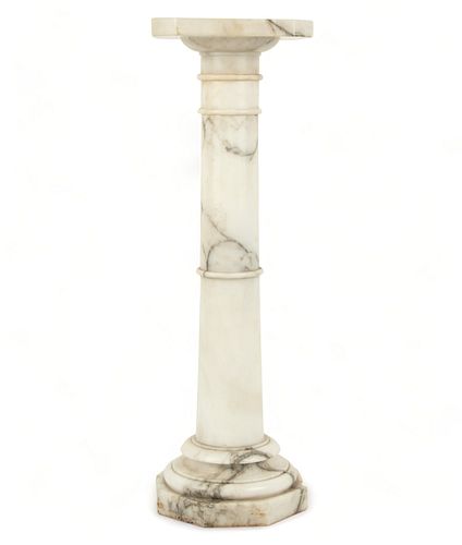 Carved White Marble Pedestal, Ca. 1900, H 30" W 9" Depth 8.5"