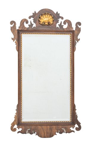 Chippendale Style Mahogany Wall Mirror Ca. 20th C., H 27.5" W 15.25"