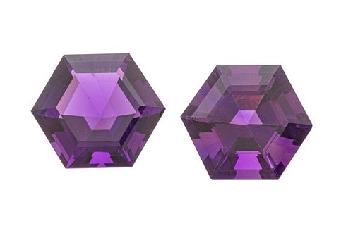 Amethyst Hexagonal Cut Gemstones, 6 Ct Each, Unmounted 2.2g 1 Pair