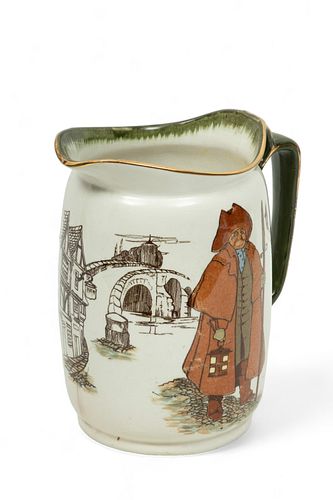 Royal Doulton (English) 'Watchman, What of the Night?' Stoneware Pitcher, Ca. 1880, H 9" L 8"