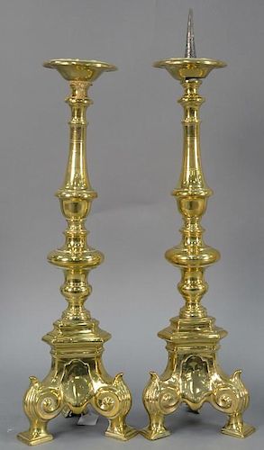 Pair of baroque style heavy brass pricket candlesticks. ht. 23in.