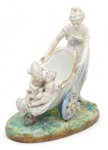 English Painted Porcelain Allegorical Figural Grouping, 1878, H 12" W 10.75" Depth 5.5"