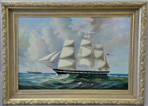 D. Tayler (1968), oil on canvas, American Sailing Ship, signed lower right: D. Tayler, 24" x 36".  Property from Credit Suiss