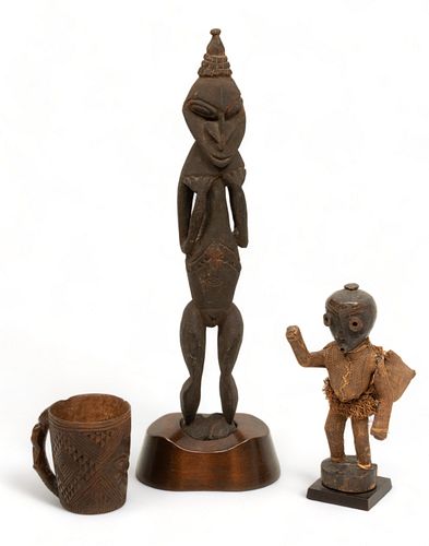 African And Oceanic Wood Carvings, H 21" 3 pcs