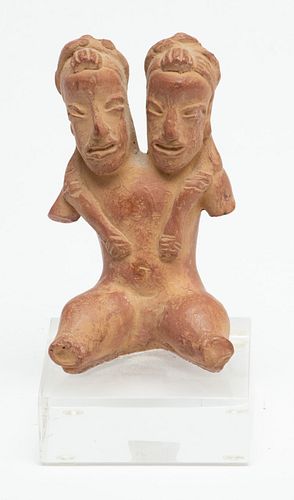 Etrafon Pharmaceuticals, Pre-Columbian Style Terracotta Promotional Figure,  1970s, "Dual Emotional Distress", H 5"