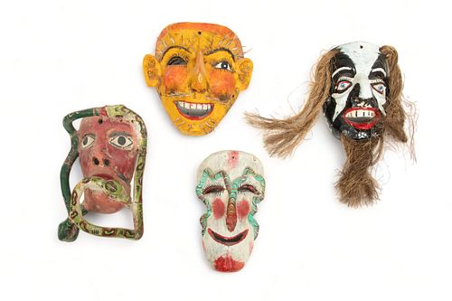 Mexican Polychrome Carved Wood Festival Dance Masks, Guerrero, 20th C., 4 pcs