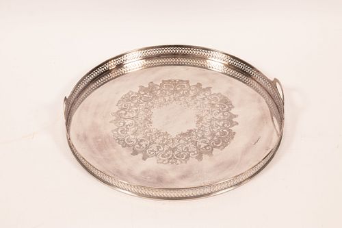Oneida Silver Plate Round Gallery Tray H 2.5", Dia 15"