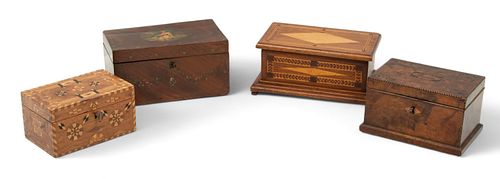 Burl Wood And Mahogany Hinged Boxes, Ca. 1900, H 5" W 9.5" Depth 5"