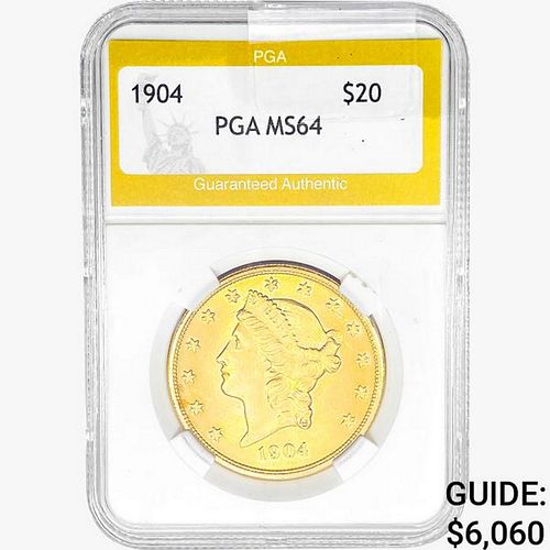 1904 $20 Gold Double Eagle PGA MS64 