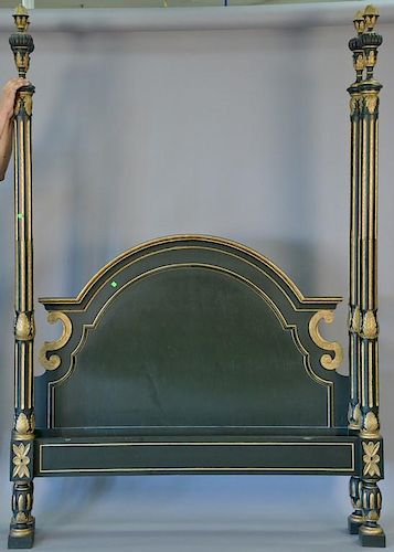 Baker queen size four post bed having gilt stop fluted post. ht. 92in.