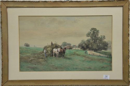 Frank F. English, watercolor, Haying, signed lower right: F.F. English. sight size 14" x 23"