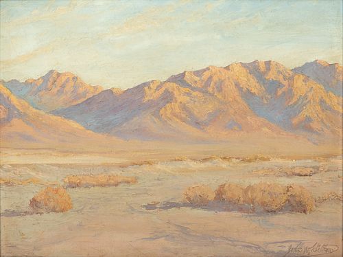 John William Hilton (American, 1904-1983) Oil on Artist Board, Ca. Mid 20th C., "California Desert Landscape", H 12" W 16"