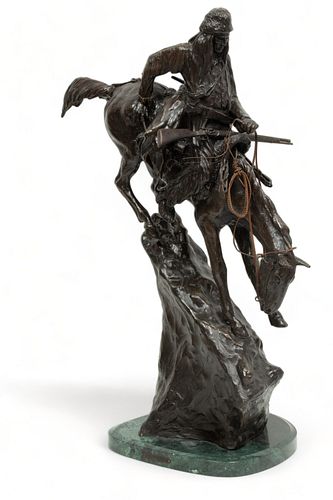After Frederic Remington (American, 1861-1909) Bronze Sculpture, Mountain Man, H 28" W 9" L 25"