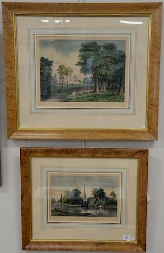 Two Currier & Ives hand colored lithographs to include "Windsor Castle and Park" and "Stratford on Avon", each marked lower l