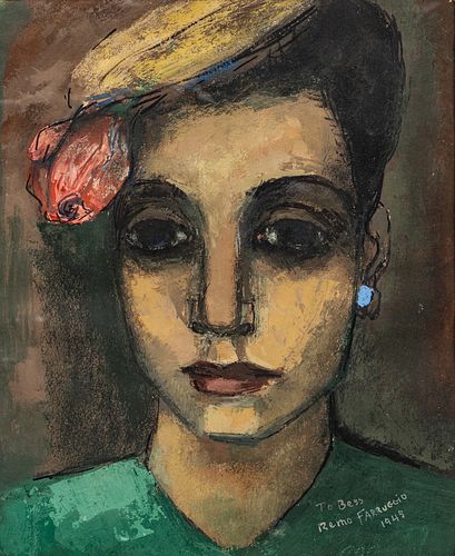 Remo Michael Farruggio (Italian/American, 1904-1981) Gouache on Paper, Ca. 1945, "Portrait of a Woman", H 10.75" W 8.75"
