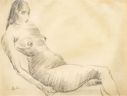 Jacob Epstein (American/British, 1880-1959) Pencil on Paper, Ca. 1931, "Sunita", H 16" W 21"