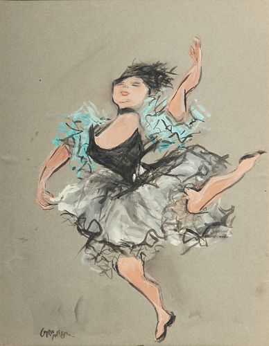William Gropper (American, 1897-1977) Gouache And Watercolor on Paper, Ballerina, H 15" W 11.5"