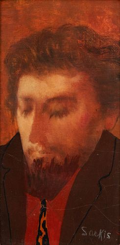 Sarkis Sarkisian (American, 1909-1977) Oil on Canvas, Laid to Wood Panel "The Poet (Young Man with Beard)", H 10.25" W 4.8"