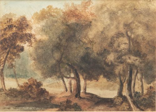 Follower of John Constable (British, 1776-1837) Watercolor on Paper, H 4.5" W 26.5"