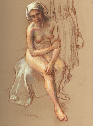 Robert Brackman (American, 1898-1980) Pastel on Paper, "Two Bathers", H 25" W 18.5"