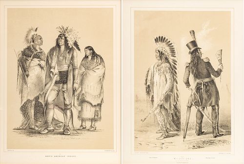 After George Catlin (American, 1796-1872) Lithographs on Paper, "Wi-Jun-Jon And North American Indians", H 17.5" W 12" 2 pcs