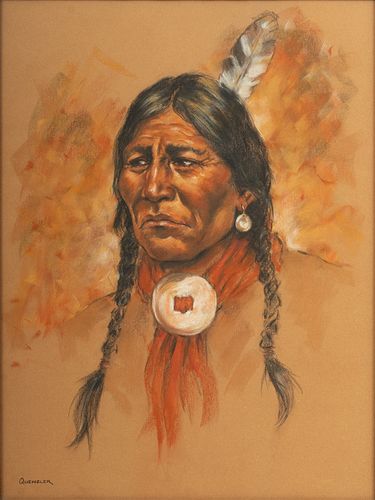 Julia Quenzler (English, 20th C.) Pastel on Paper, Ca. 1980s, "Sioux Chief", H 24" W 18"
