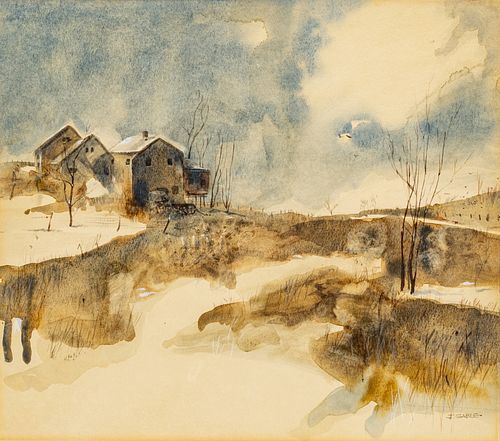 John Gable (American, B. 1944) Watercolor on Paper, "New England Winter", H 16" W 18.5"