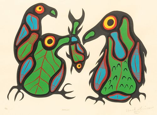 Norval Morrisseau (Canadian, 1932-2007) Serigraph in Colors on Paper, "Seagulls", H 22.5" W 30.25"